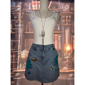 Handmade Mini Skirt w/ Embroidered Flowers & Butterfly Effects - Upcycled Size 4